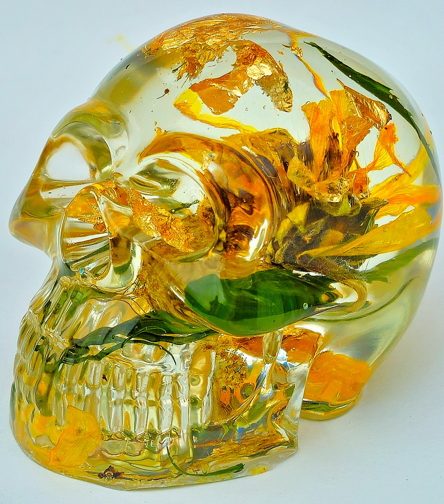 SOLD #0107 Handmade Resin Skull -  Beautiful Sunflowers