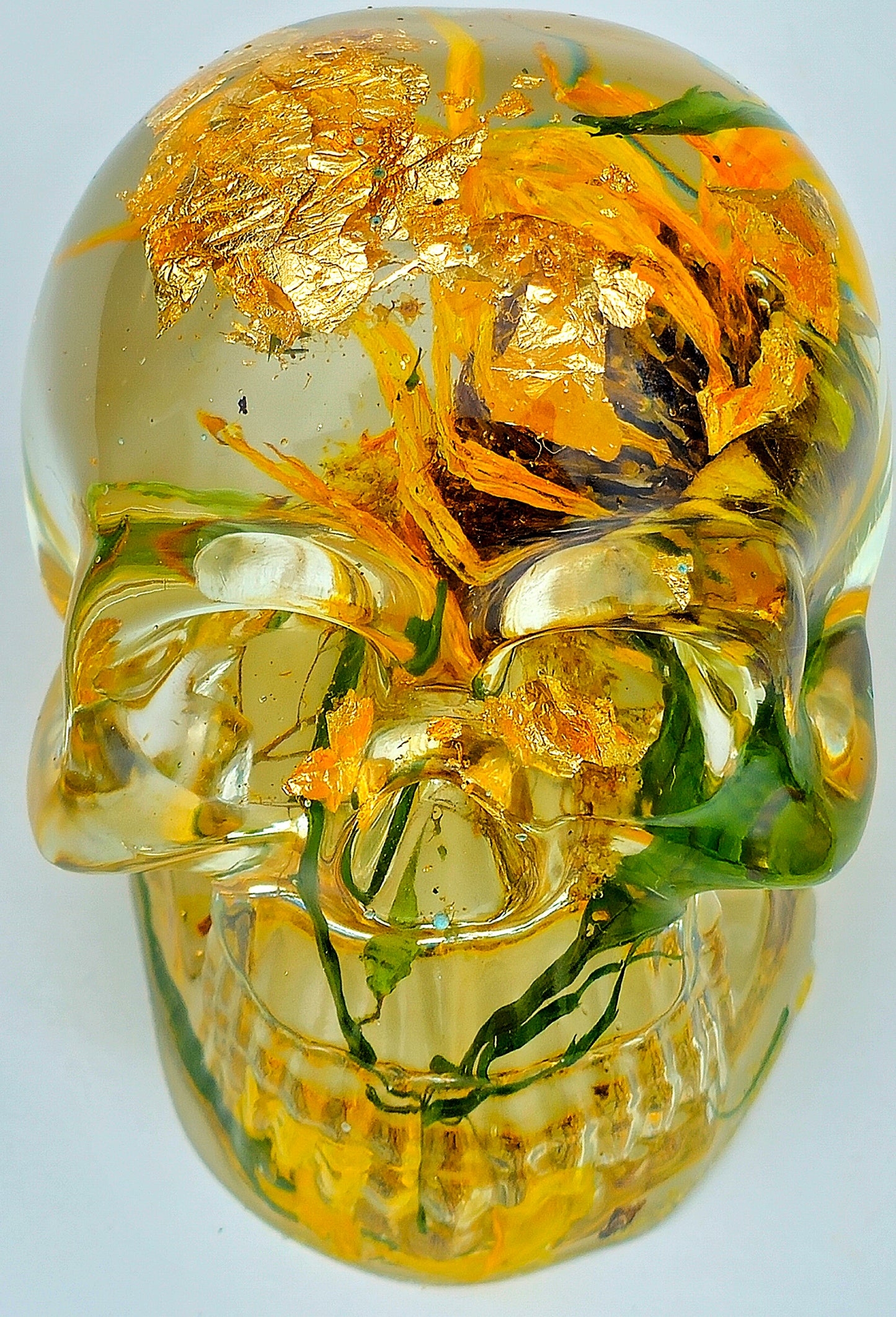 SOLD #0107 Handmade Resin Skull -  Beautiful Sunflowers