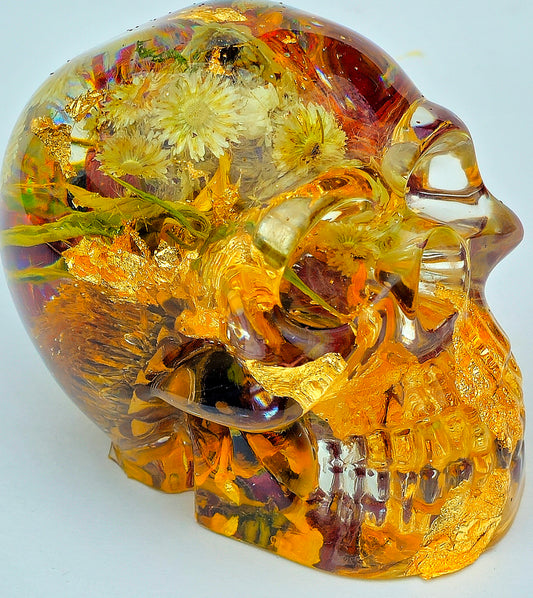 *SOLD* #0108 Handmade Resin Skull -  Wild rose with mixed flowers