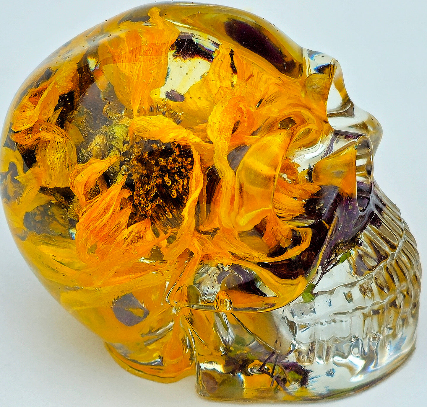 SOLD #0109 Handmade Resin Skull -  Sunflowers
