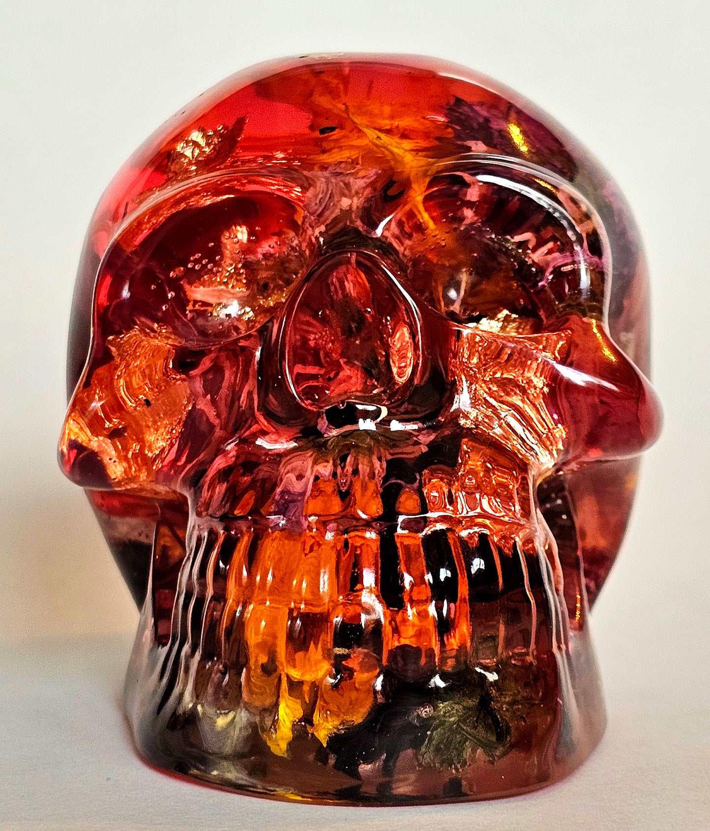 SOLD #0190 Handmade Resin Skull - Mixed wild flowers, with red dye