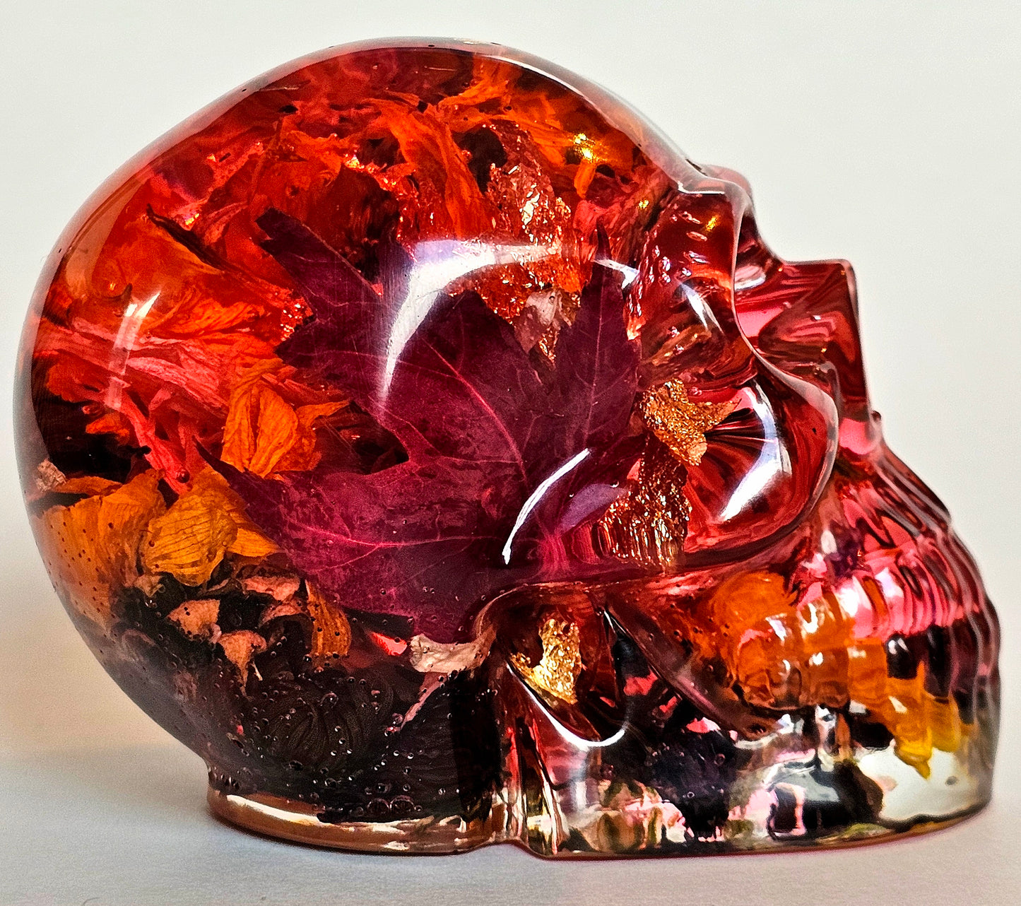 SOLD #0190 Handmade Resin Skull - Mixed wild flowers, with red dye