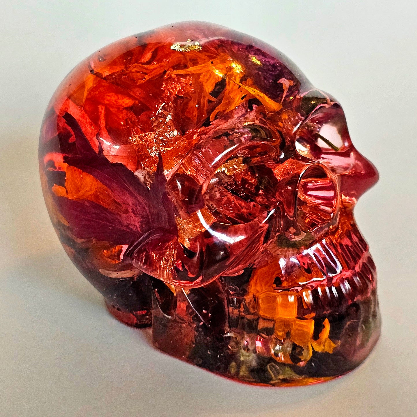 SOLD #0190 Handmade Resin Skull - Mixed wild flowers, with red dye