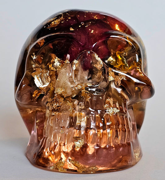 SOLD #0192 Handmade Resin Skull - Mixed wild flowers, and brass