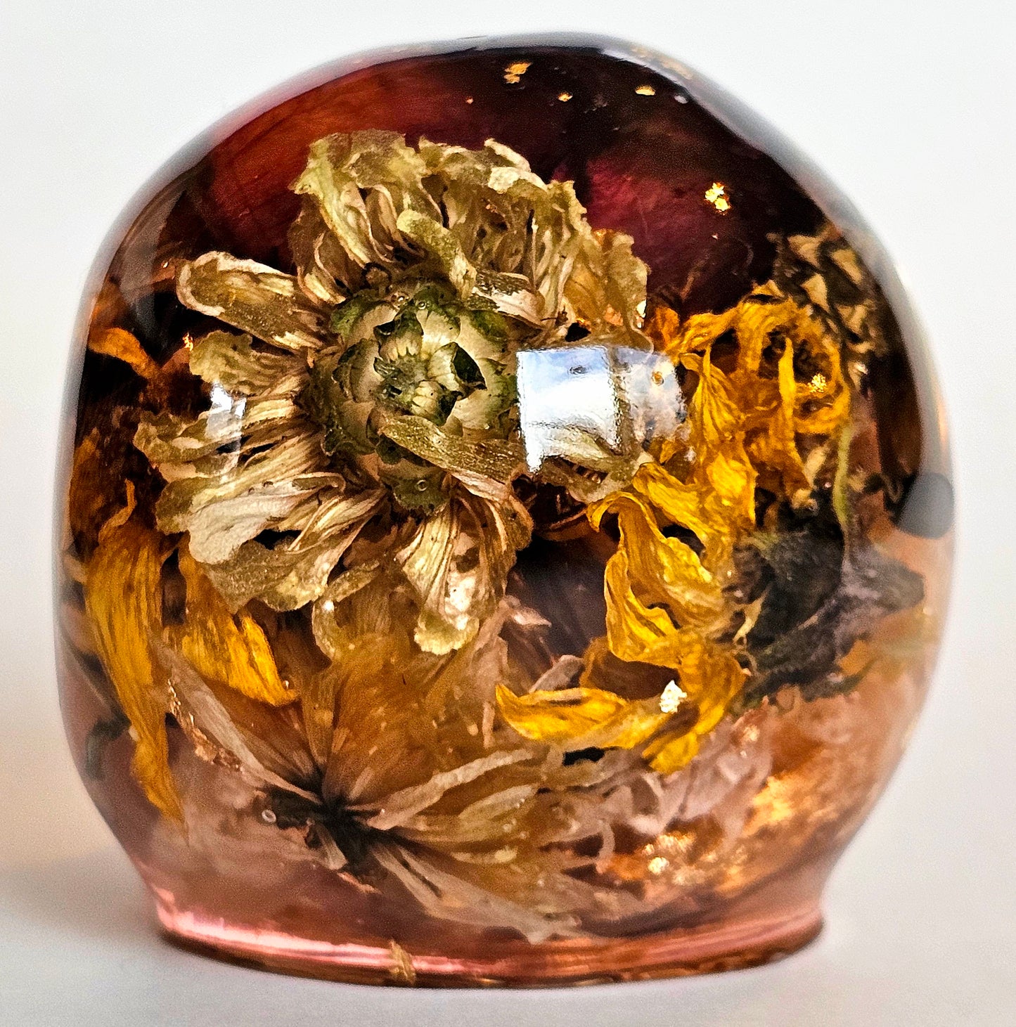 SOLD #0192 Handmade Resin Skull - Mixed wild flowers, and brass