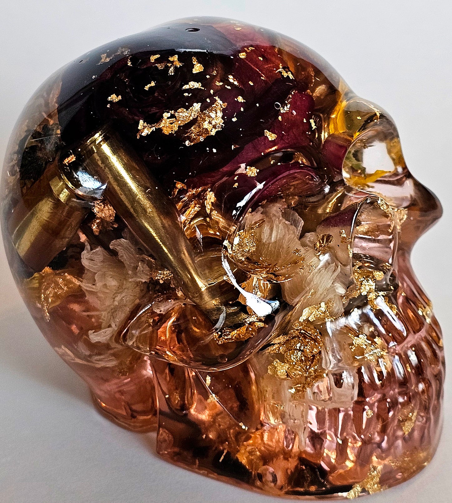 SOLD #0192 Handmade Resin Skull - Mixed wild flowers, and brass