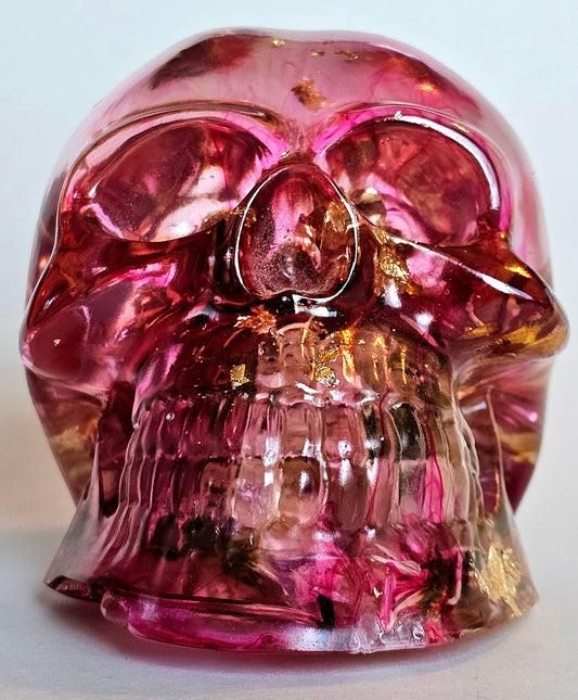 SOLD #0195 Handmade Resin Skull - Mixed wild flowers and brass