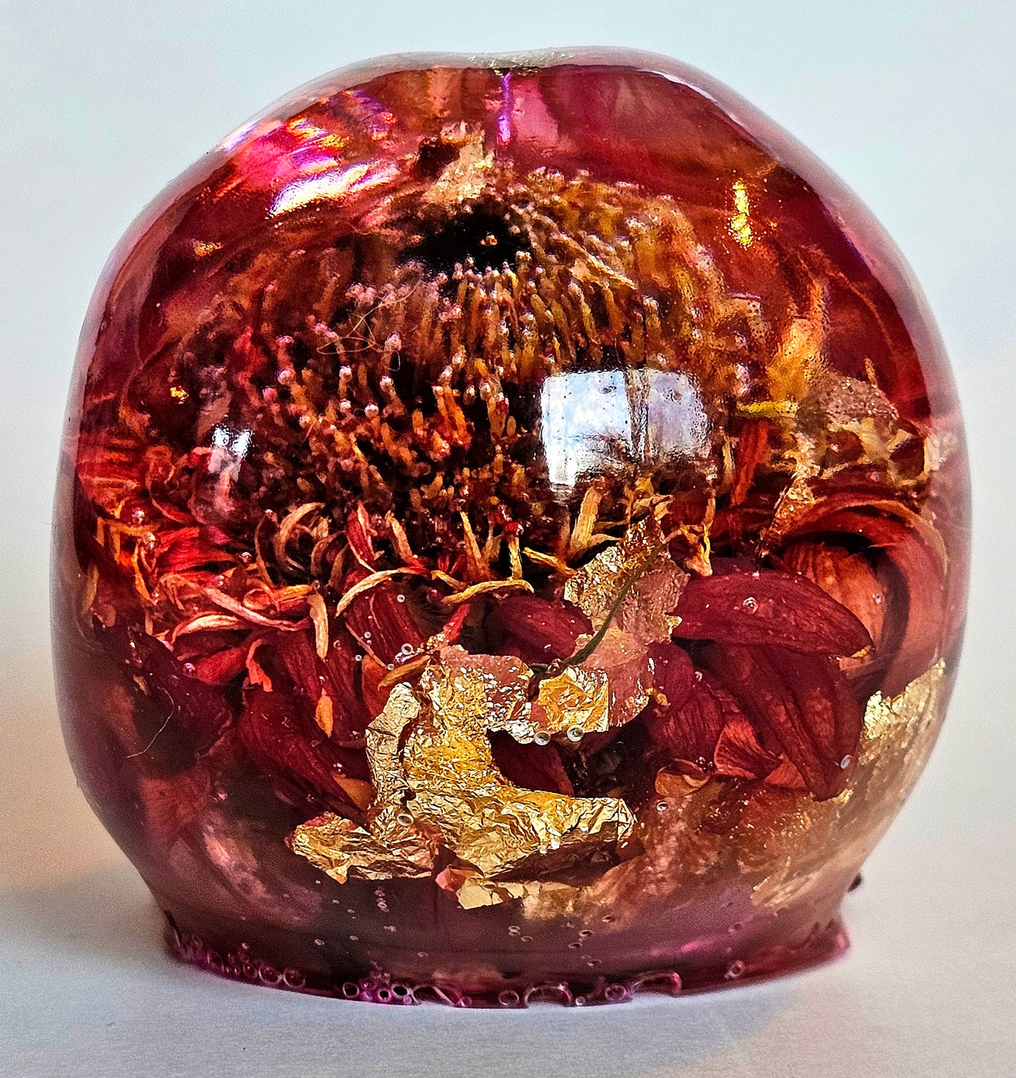SOLD #0195 Handmade Resin Skull - Mixed wild flowers and brass