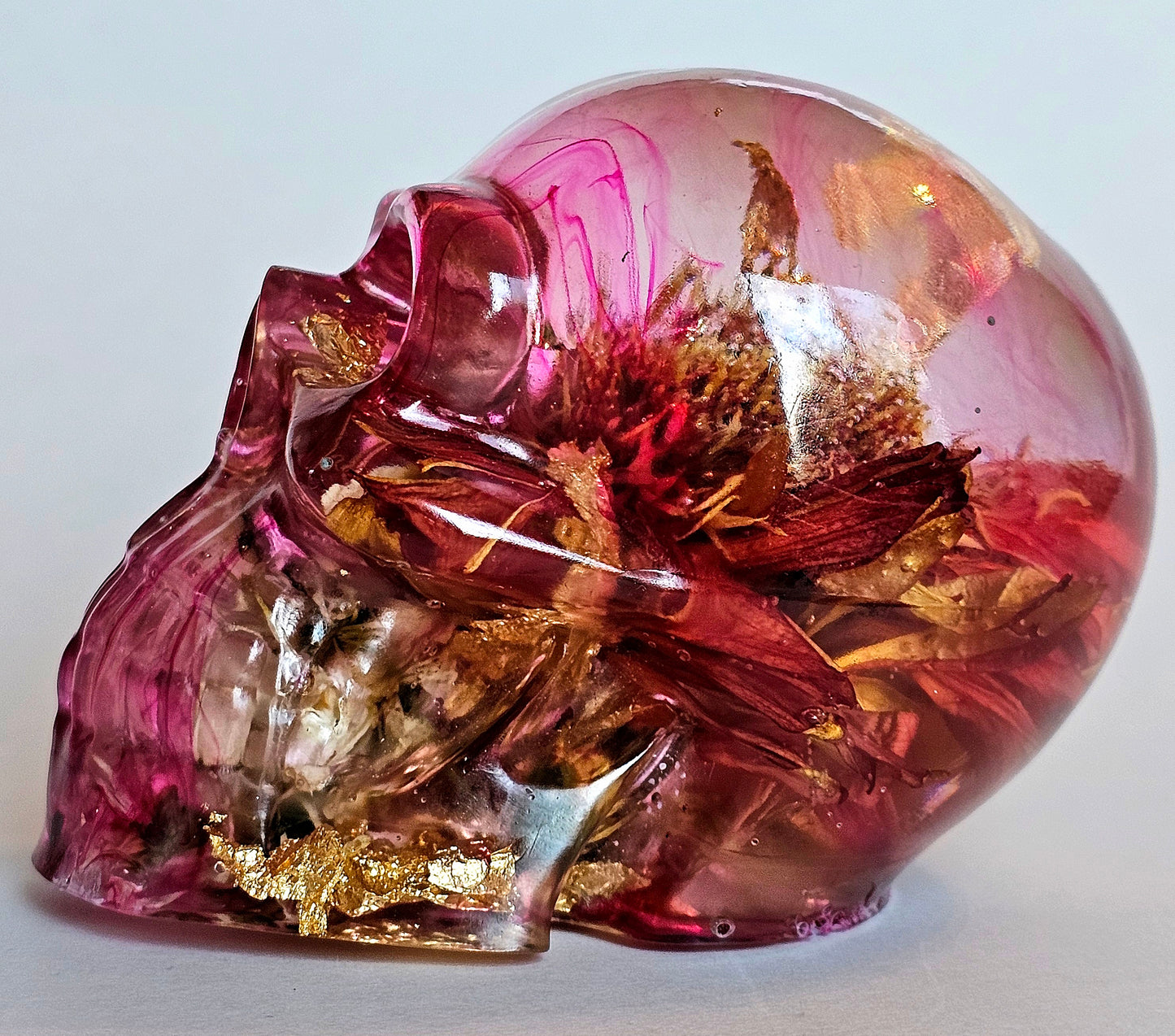 SOLD #0195 Handmade Resin Skull - Mixed wild flowers and brass