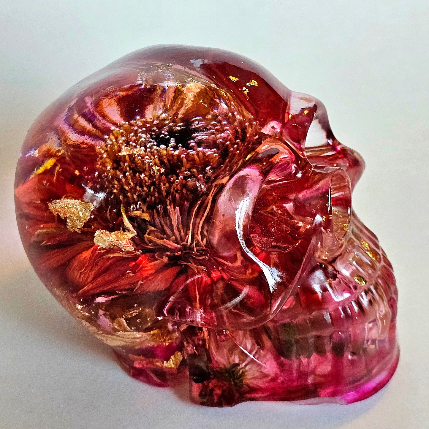 SOLD #0195 Handmade Resin Skull - Mixed wild flowers and brass