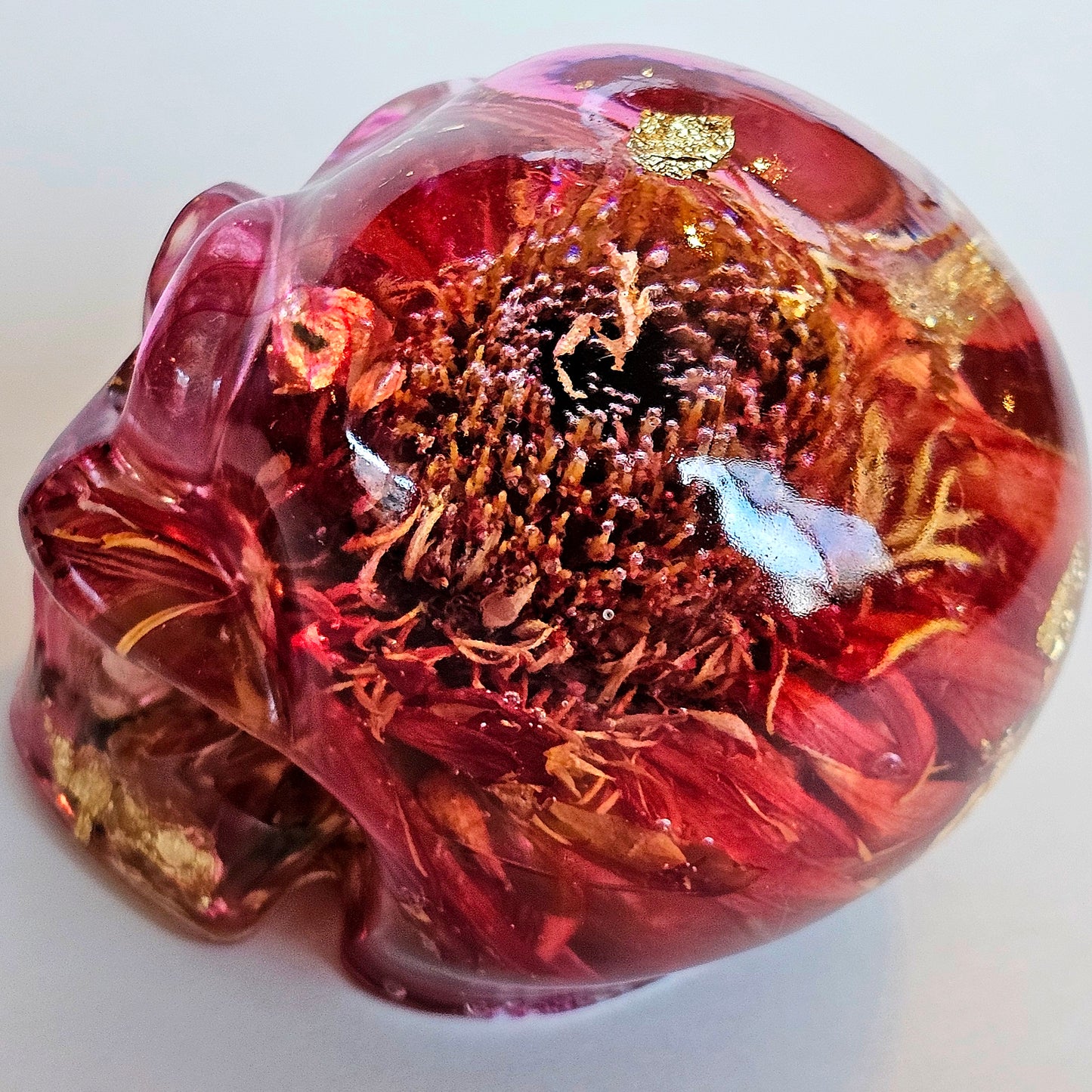 SOLD #0195 Handmade Resin Skull - Mixed wild flowers and brass