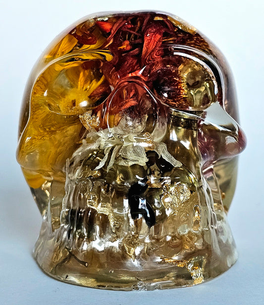 SOLS #0197 Handmade Resin Skull - Mixed wild flowers and brass