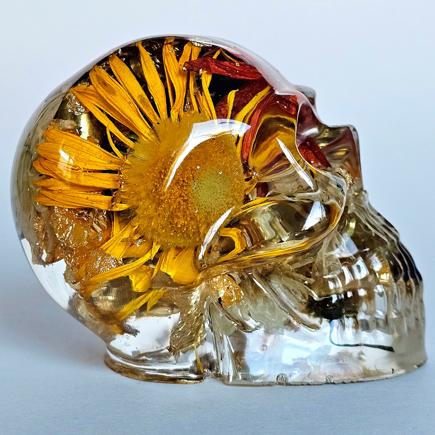 SOLS #0197 Handmade Resin Skull - Mixed wild flowers and brass
