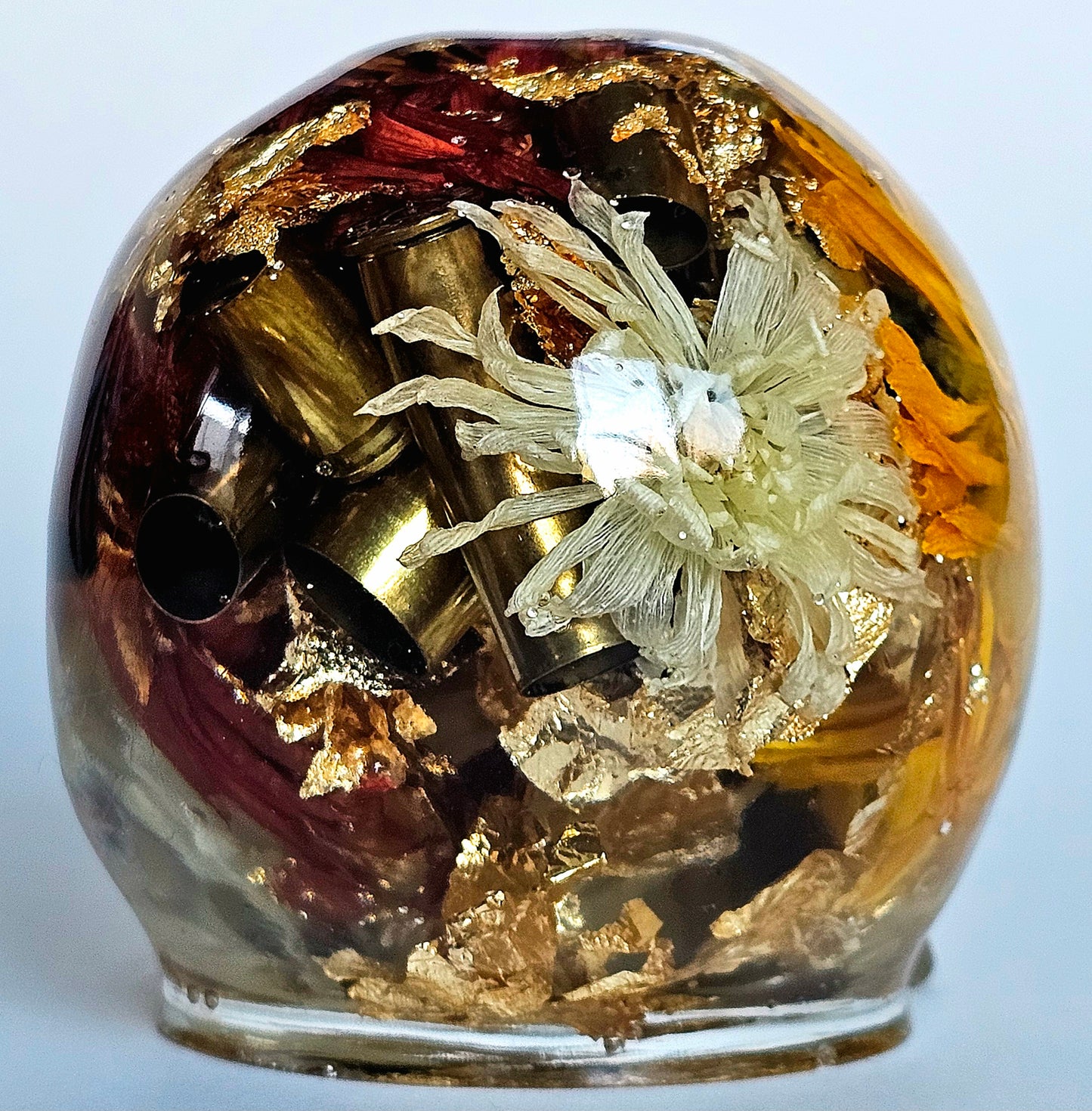 SOLS #0197 Handmade Resin Skull - Mixed wild flowers and brass