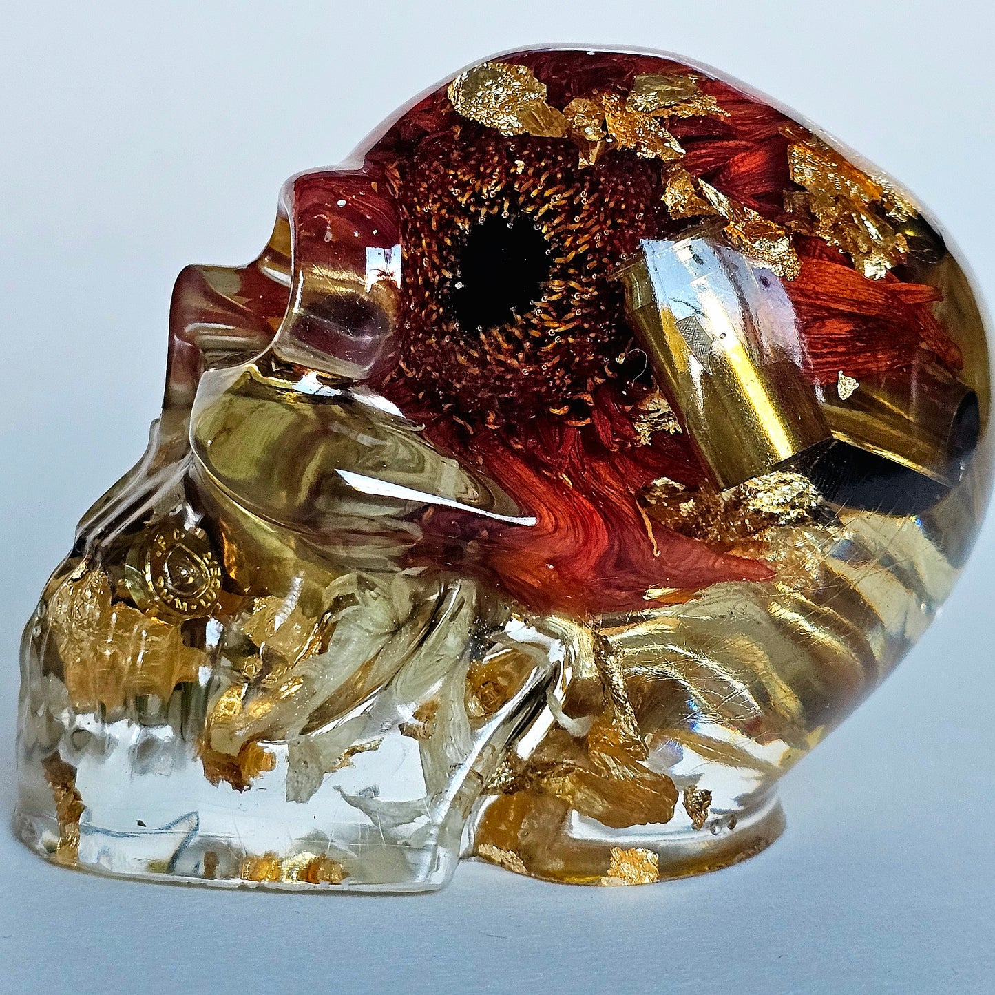 SOLS #0197 Handmade Resin Skull - Mixed wild flowers and brass