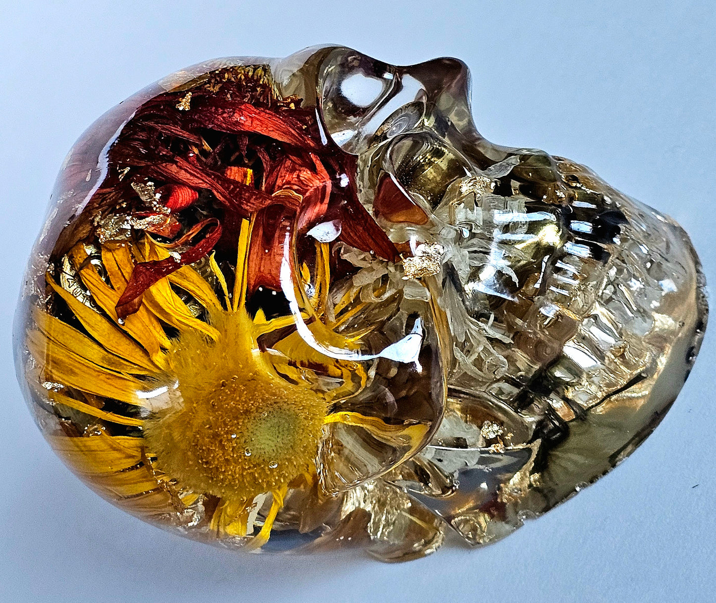 SOLS #0197 Handmade Resin Skull - Mixed wild flowers and brass