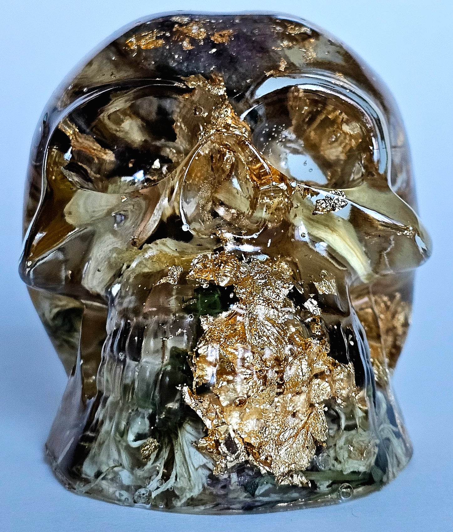 SOLD #0198 Handmade Resin Skull - Mixed wild flowers and brass