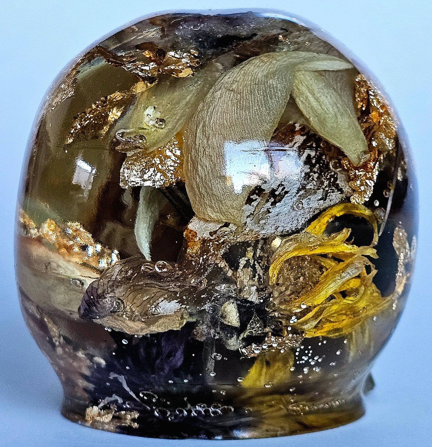 SOLD #0198 Handmade Resin Skull - Mixed wild flowers and brass