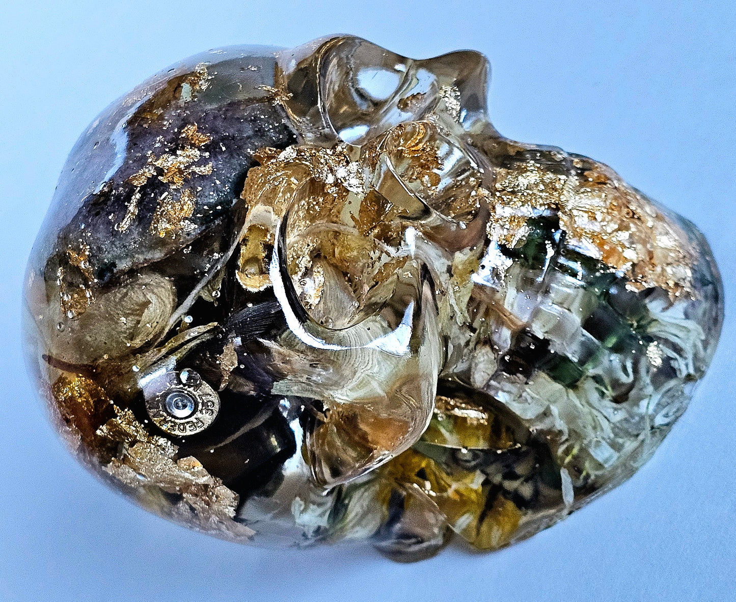 SOLD #0198 Handmade Resin Skull - Mixed wild flowers and brass