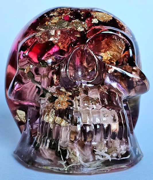 SOLD #0199 Handmade Resin Skull - Mixed wild flowers and brass