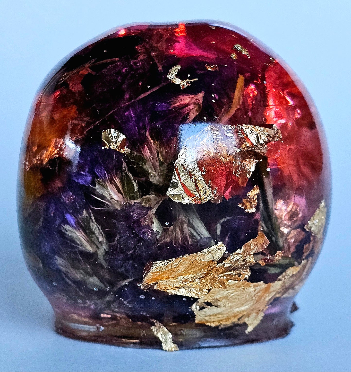 SOLD #0199 Handmade Resin Skull - Mixed wild flowers and brass