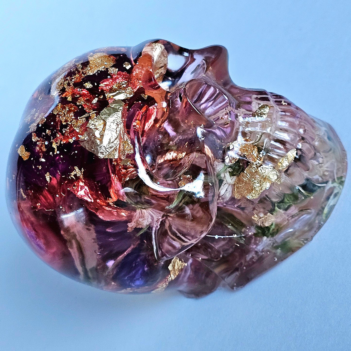 SOLD #0199 Handmade Resin Skull - Mixed wild flowers and brass