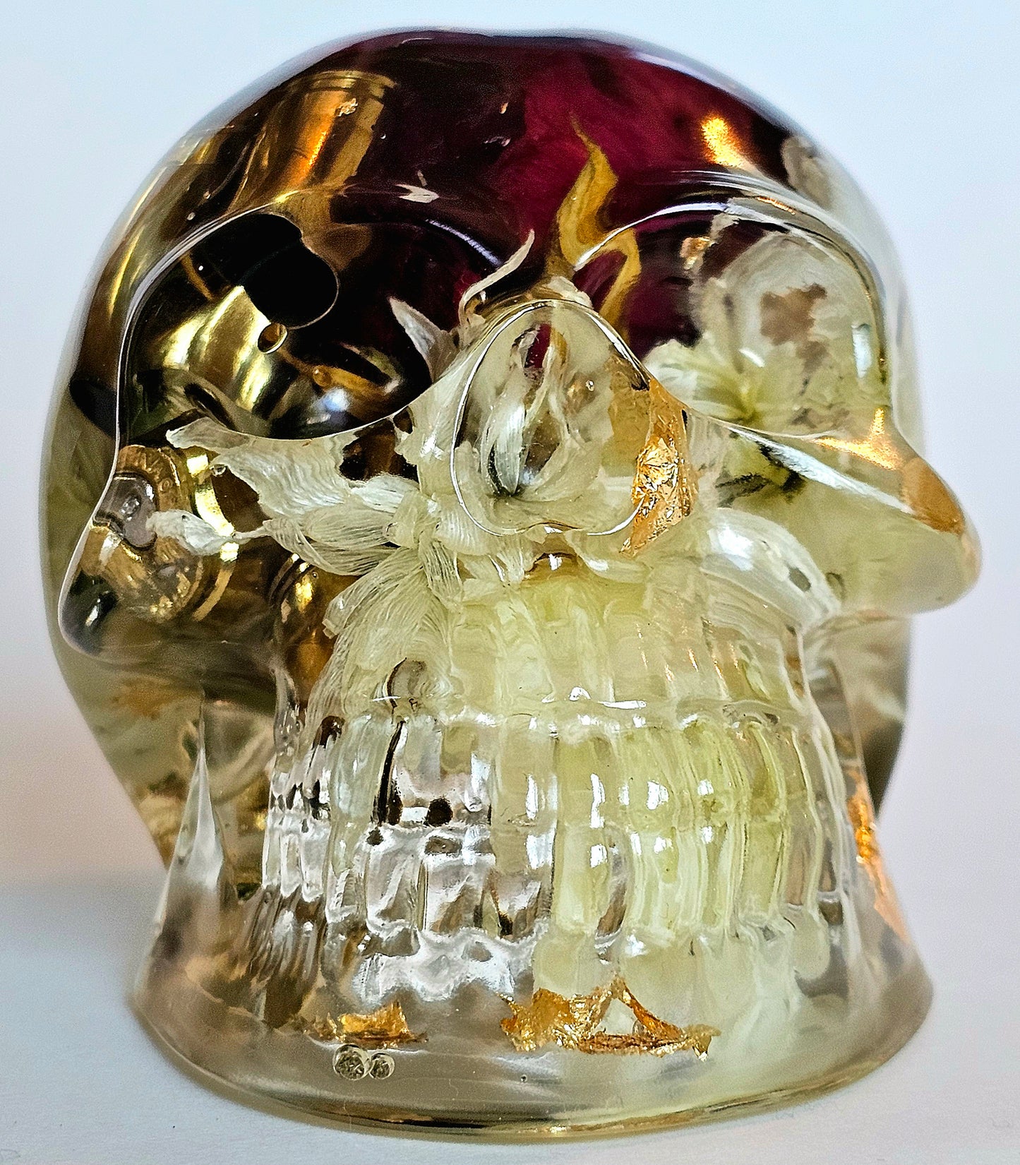 SOLD #0200 Handmade Resin Skull - Mixed wild flowers and brass