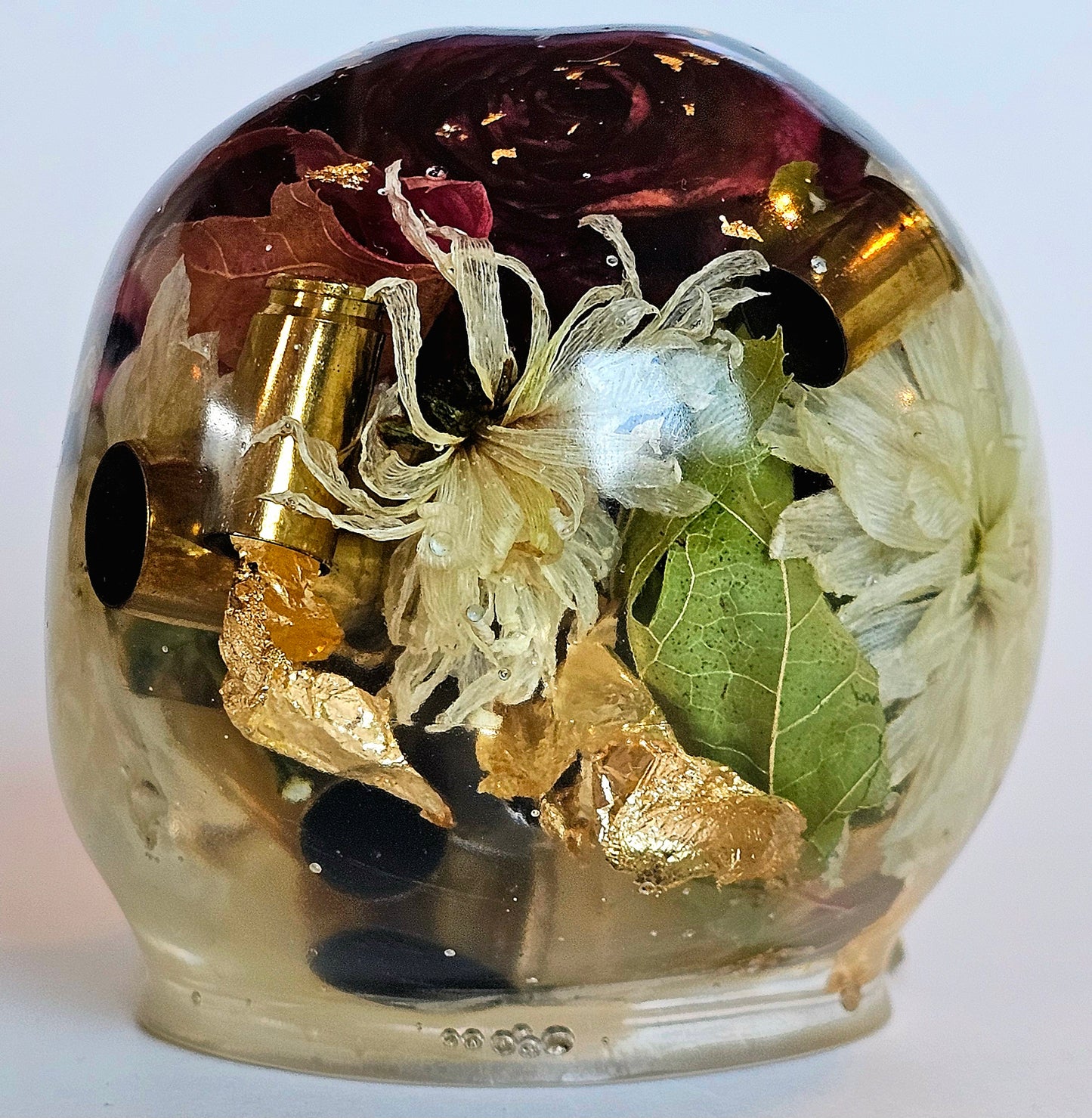 SOLD #0200 Handmade Resin Skull - Mixed wild flowers and brass