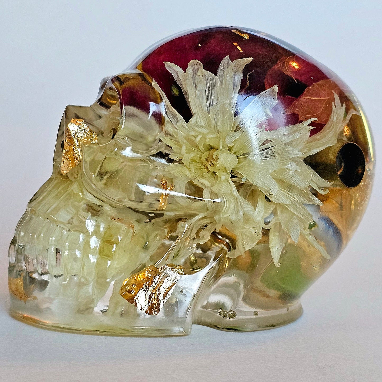 SOLD #0200 Handmade Resin Skull - Mixed wild flowers and brass