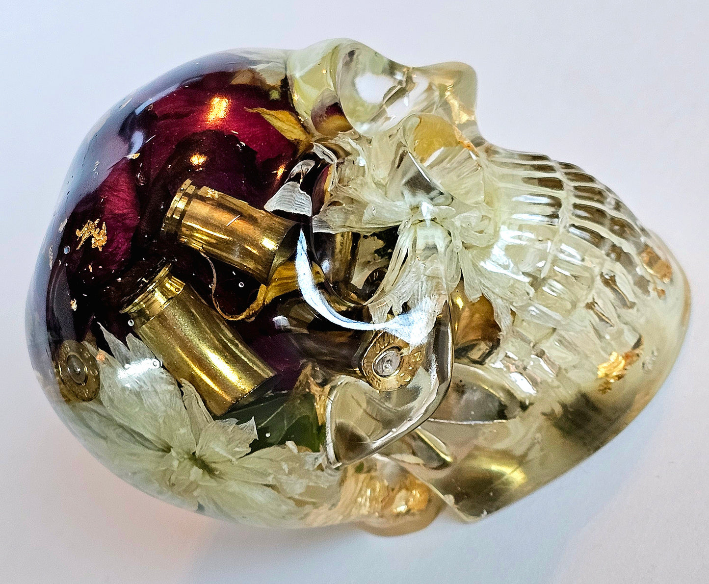 SOLD #0200 Handmade Resin Skull - Mixed wild flowers and brass