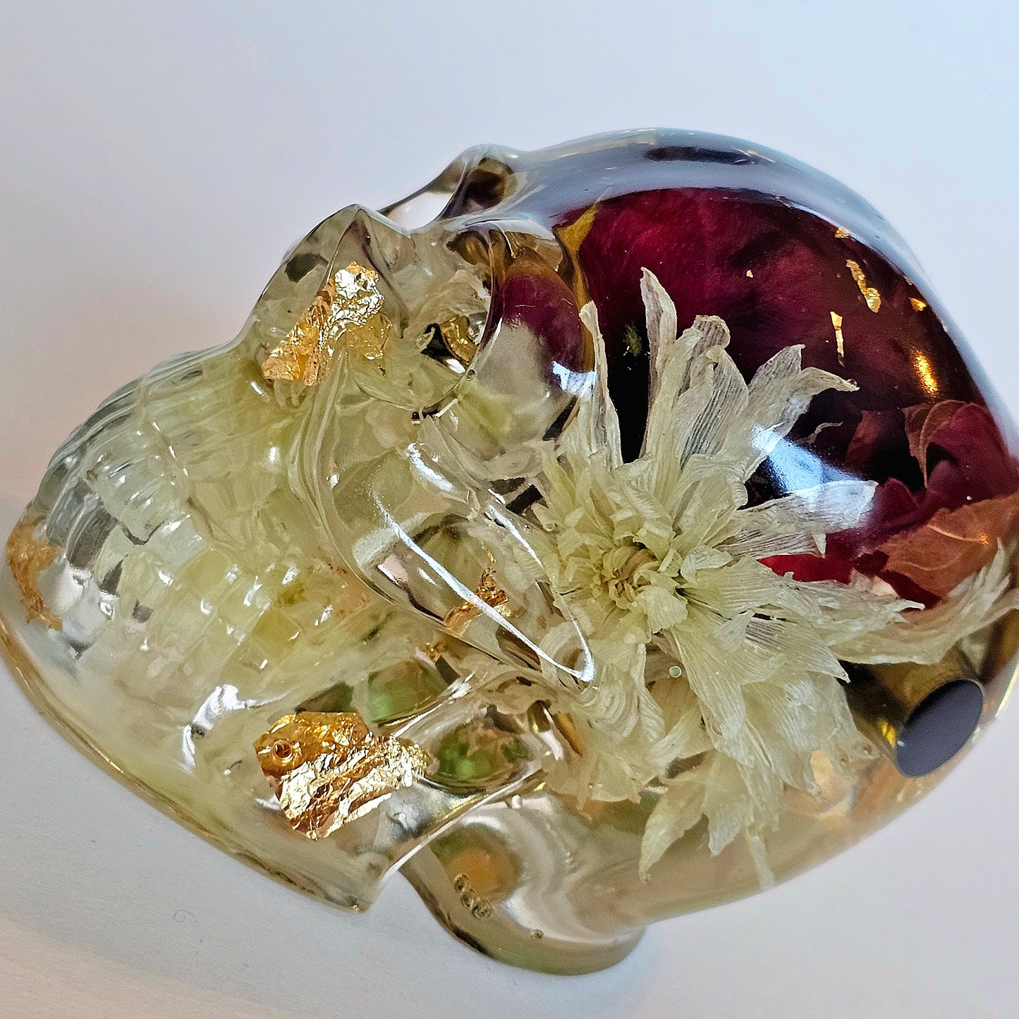 SOLD #0200 Handmade Resin Skull - Mixed wild flowers and brass