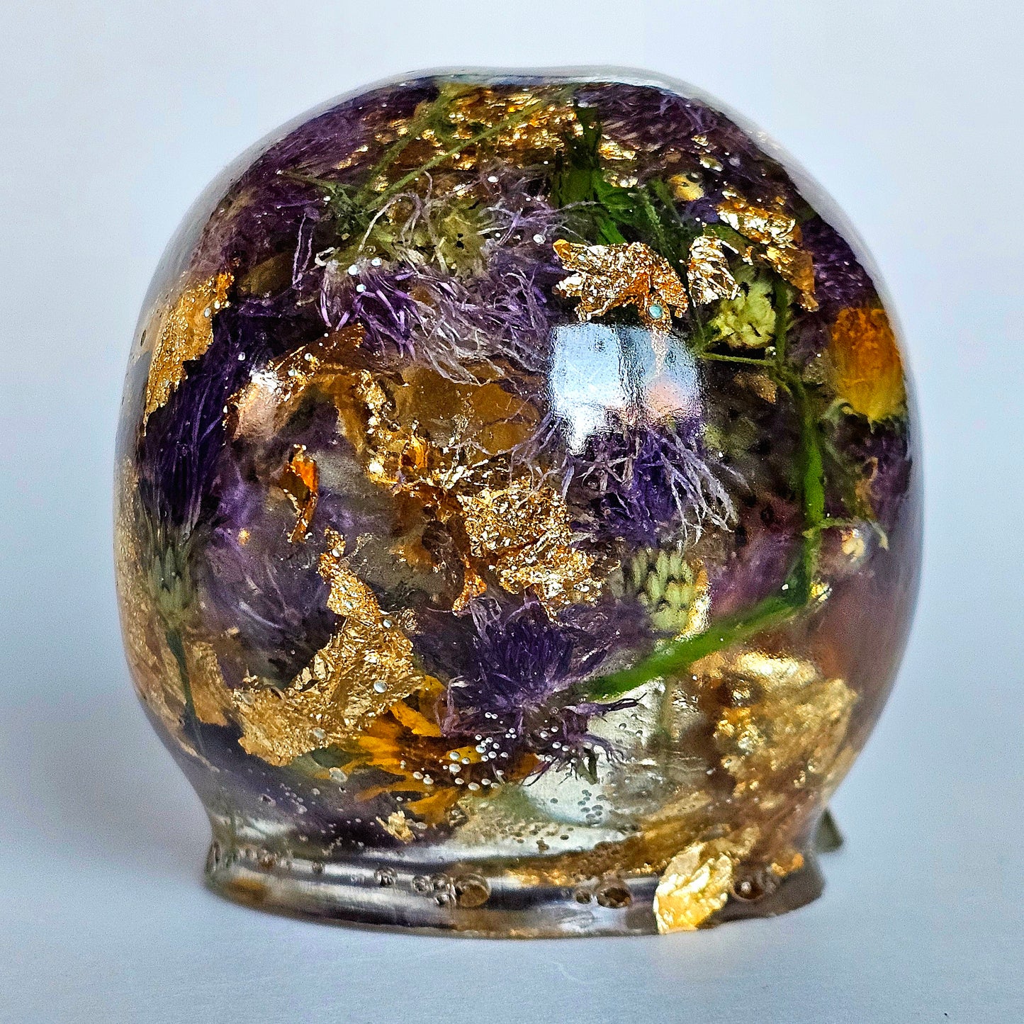 SOLD #0201 Handmade Resin Skull - Mixed wild flowers and brass