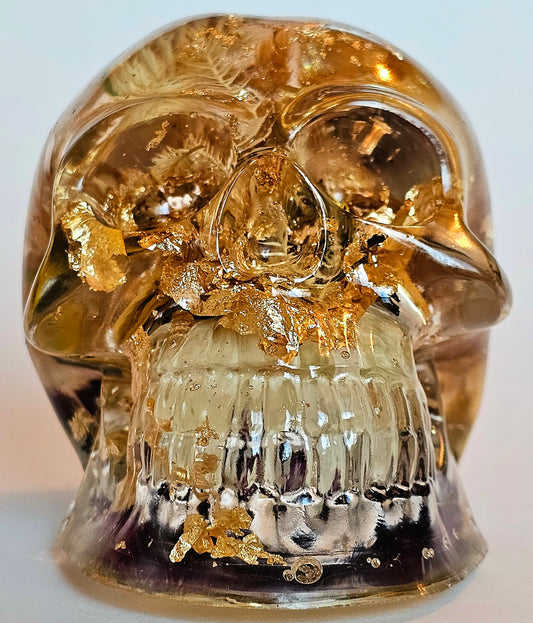 SOLD #0202 Handmade Resin Skull - Mixed wild flowers and brass