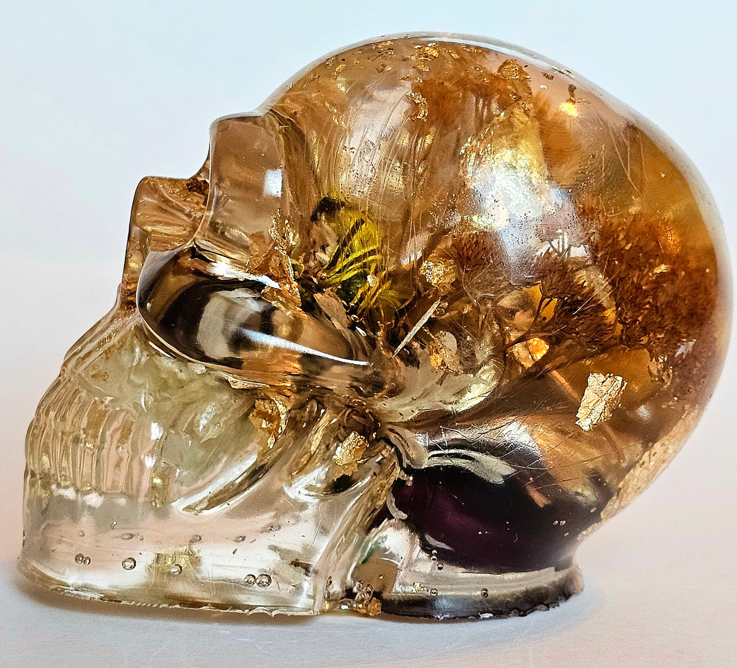 SOLD #0202 Handmade Resin Skull - Mixed wild flowers and brass
