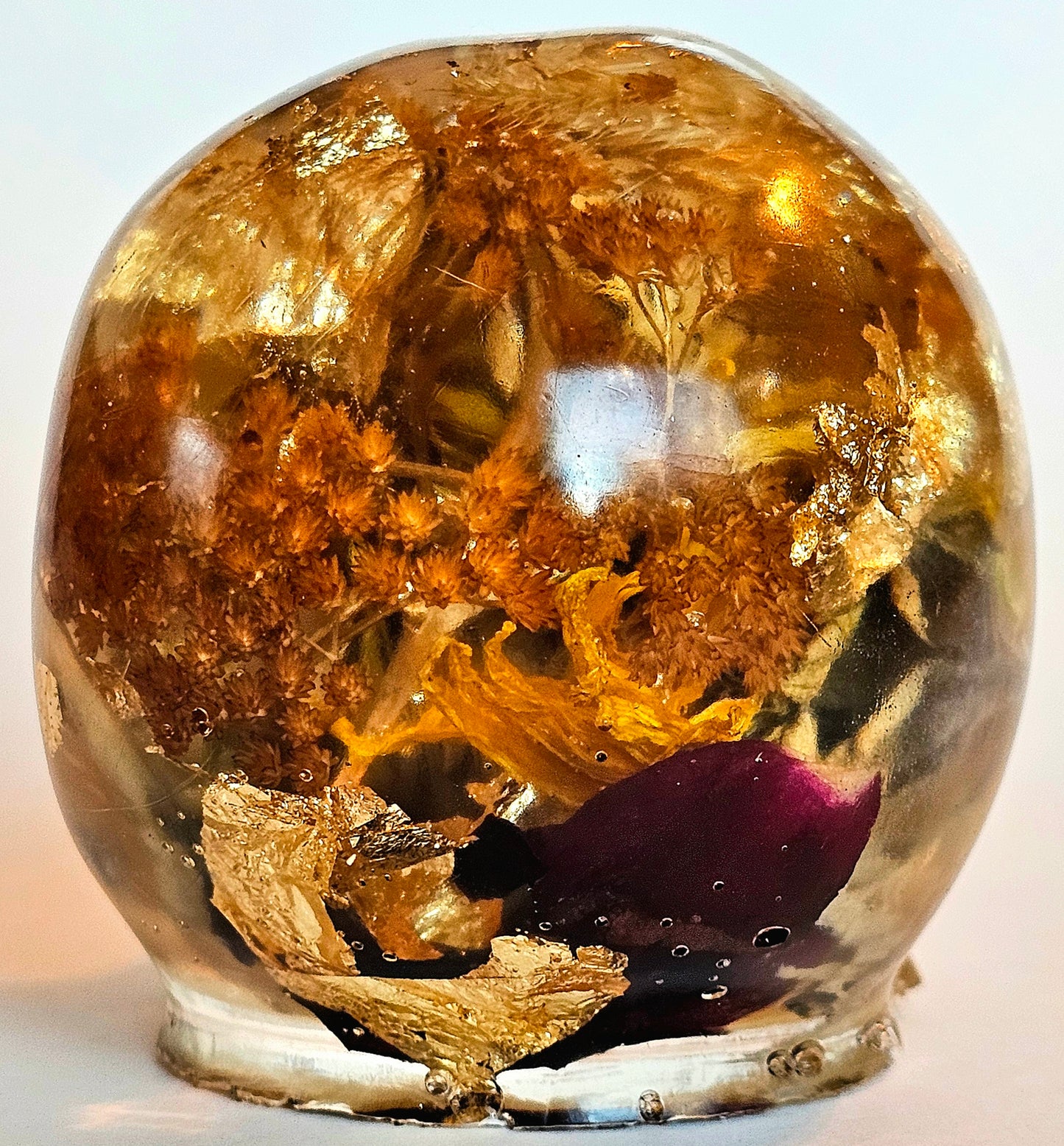 SOLD #0202 Handmade Resin Skull - Mixed wild flowers and brass