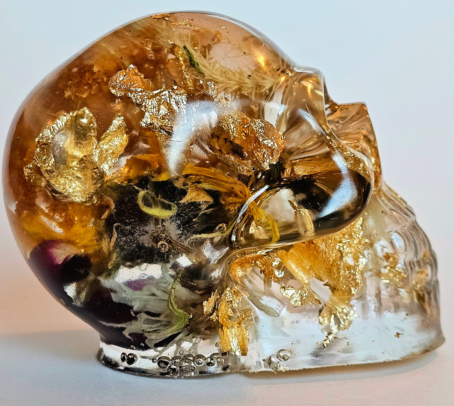 SOLD #0202 Handmade Resin Skull - Mixed wild flowers and brass