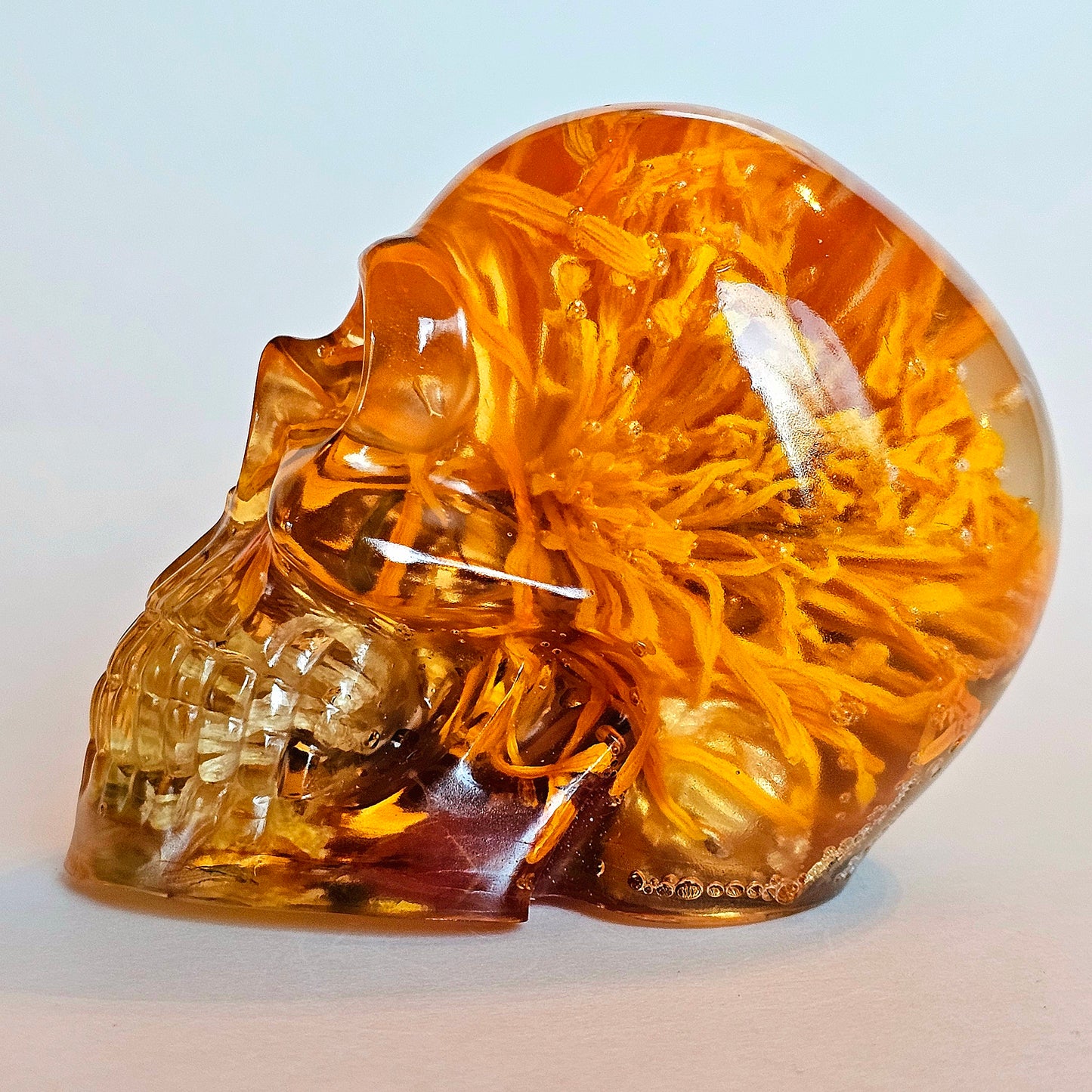 SOLD #0203 Handmade Resin Skull - Mixed wild flowers and brass