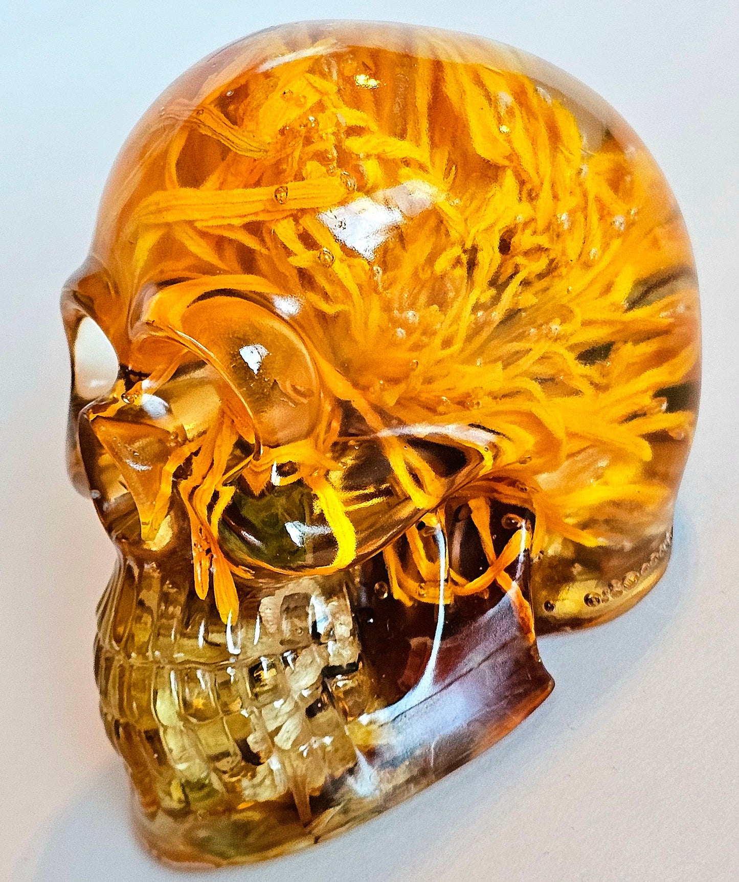 SOLD #0203 Handmade Resin Skull - Mixed wild flowers and brass