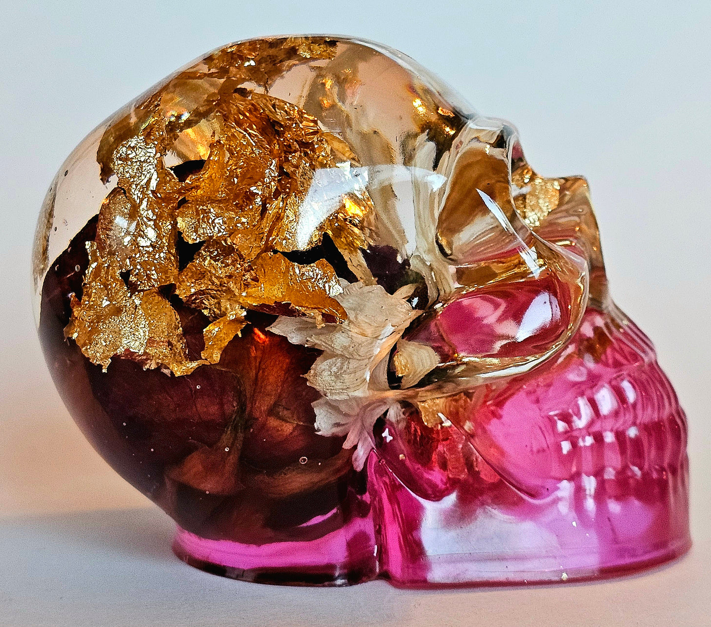 SOLD #0205 Handmade Resin Skull - Mixed wild flowers and brass