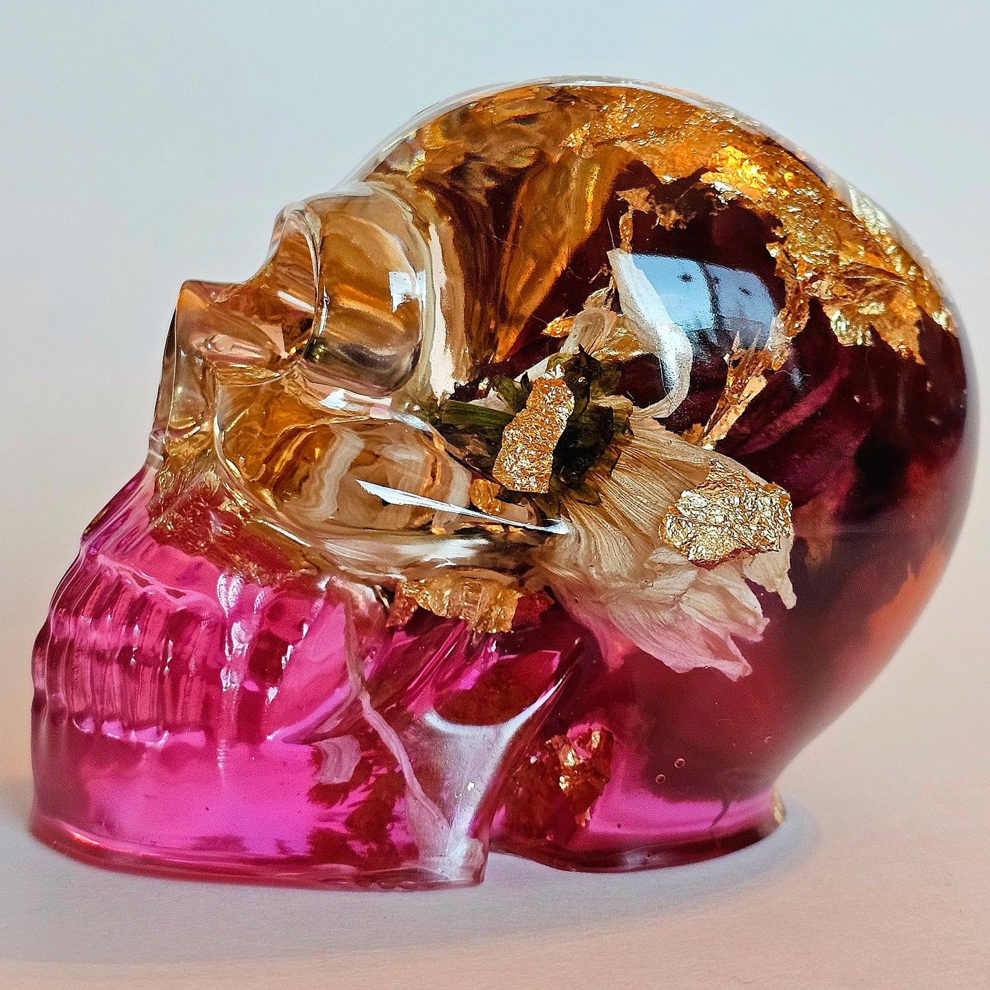 SOLD #0205 Handmade Resin Skull - Mixed wild flowers and brass