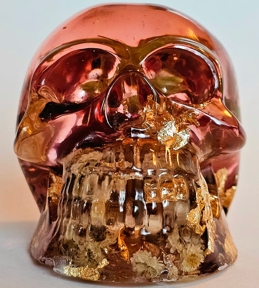 SOLD #0206 Handmade Resin Skull - Mixed wild flowers and brass
