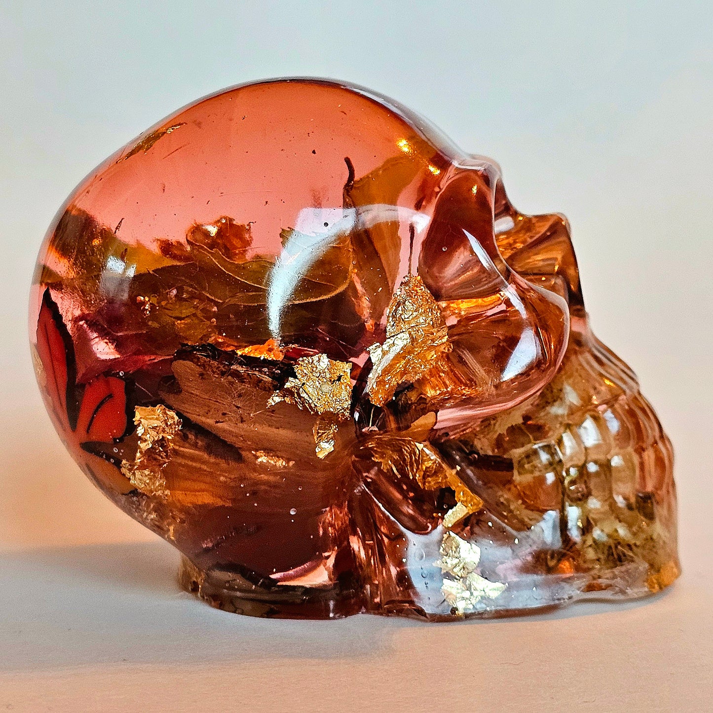 SOLD #0206 Handmade Resin Skull - Mixed wild flowers and brass