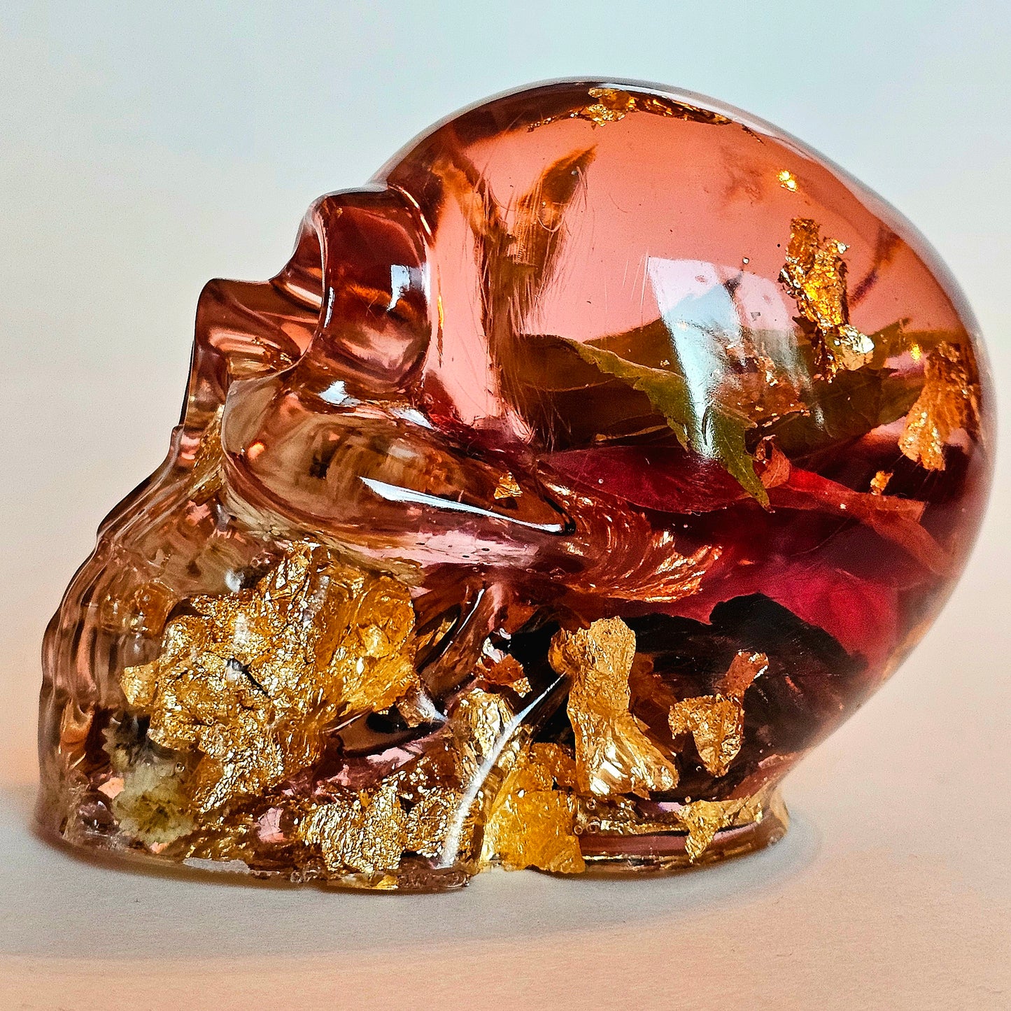 SOLD #0206 Handmade Resin Skull - Mixed wild flowers and brass