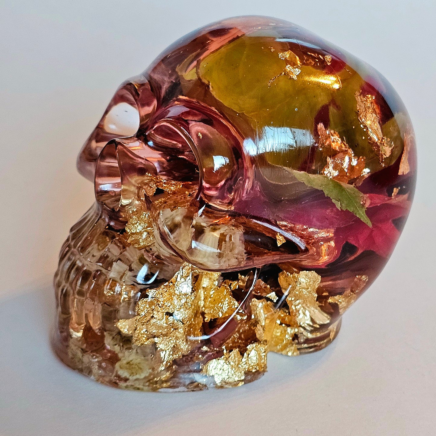 SOLD #0206 Handmade Resin Skull - Mixed wild flowers and brass