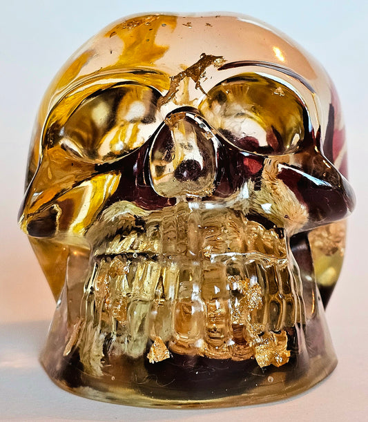 SOLD #0207 Handmade Resin Skull - Mixed wild flowers and brass