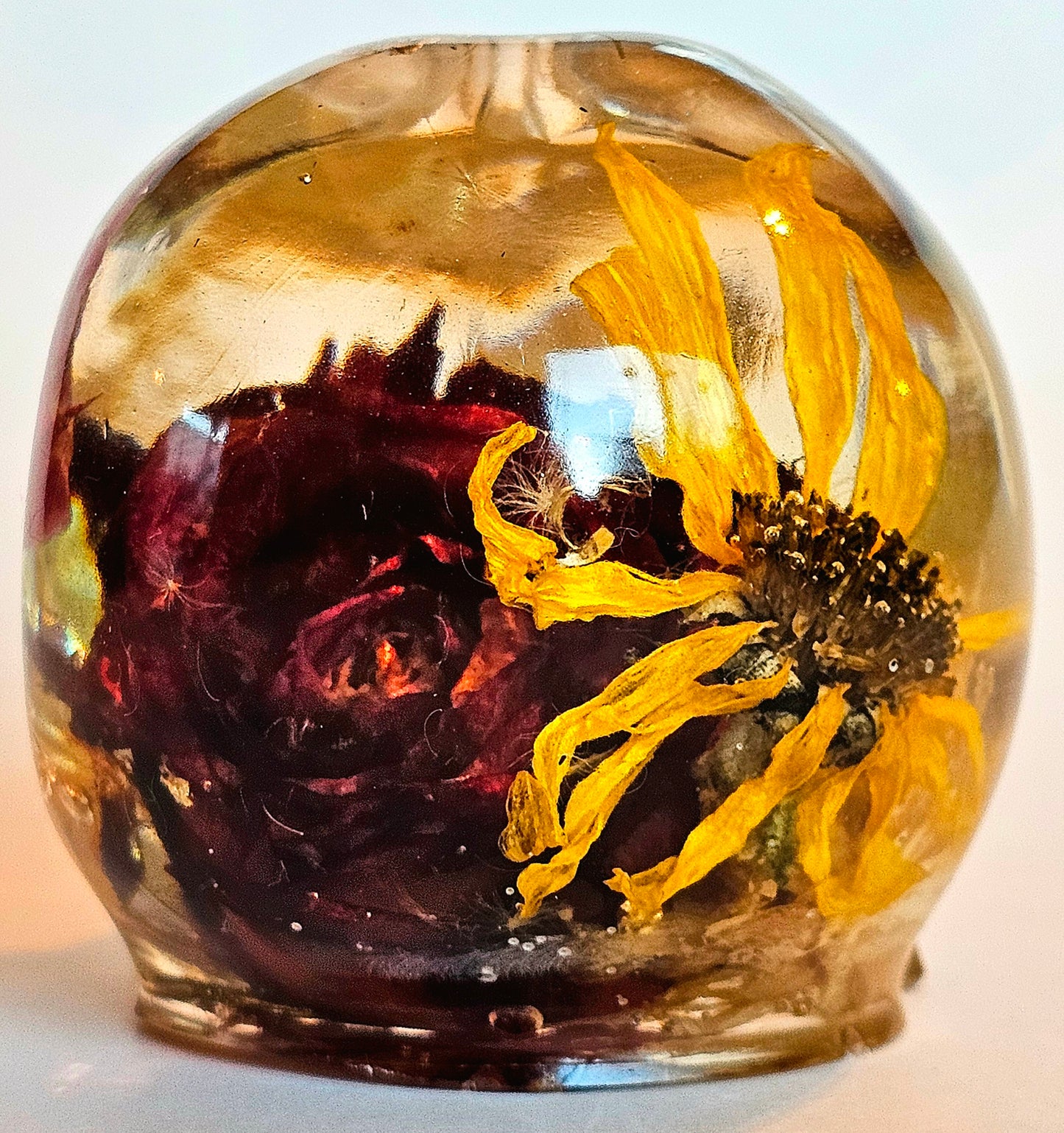 SOLD #0207 Handmade Resin Skull - Mixed wild flowers and brass