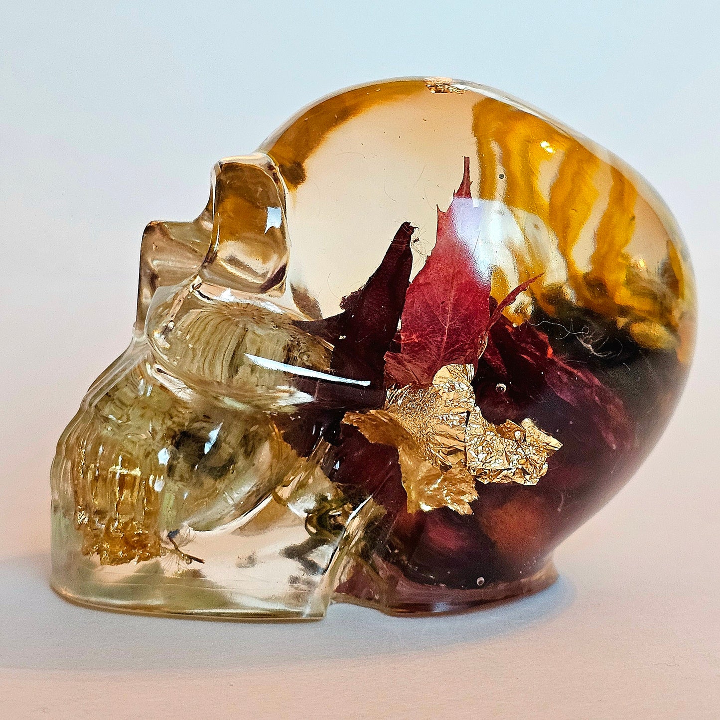 SOLD #0207 Handmade Resin Skull - Mixed wild flowers and brass