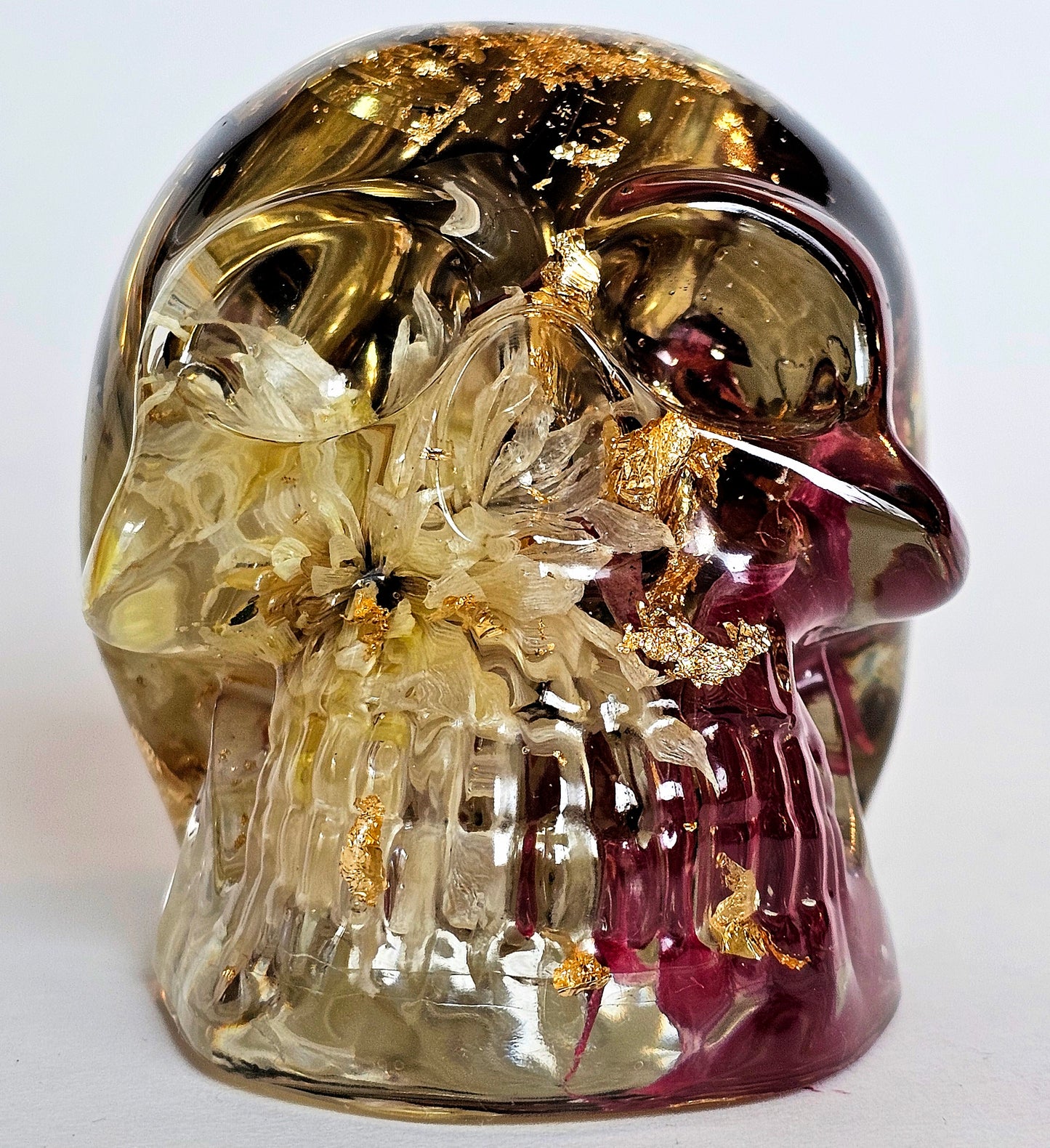 SOLD #0208 Handmade Resin Skull - Mixed wild flowers and brass