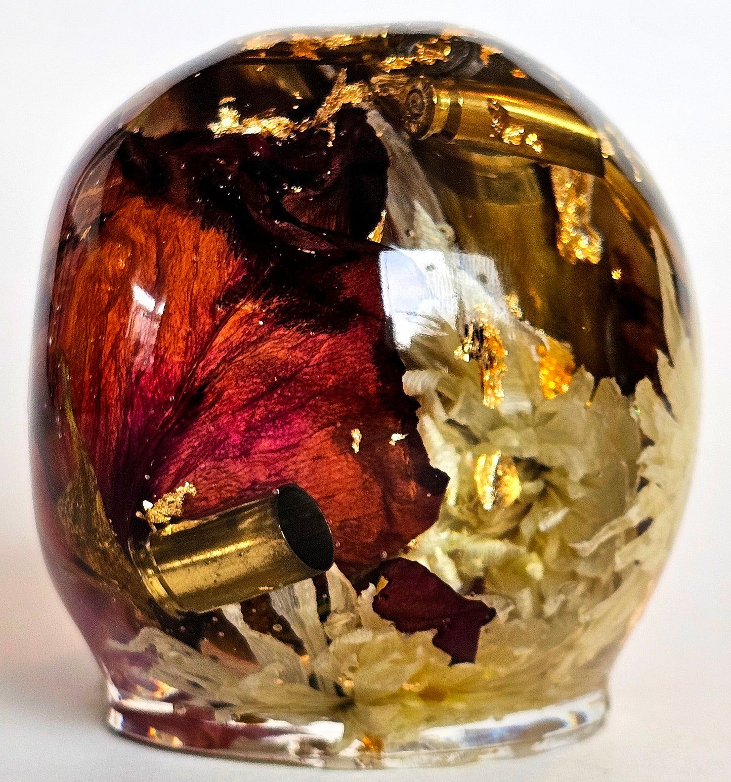 SOLD #0208 Handmade Resin Skull - Mixed wild flowers and brass