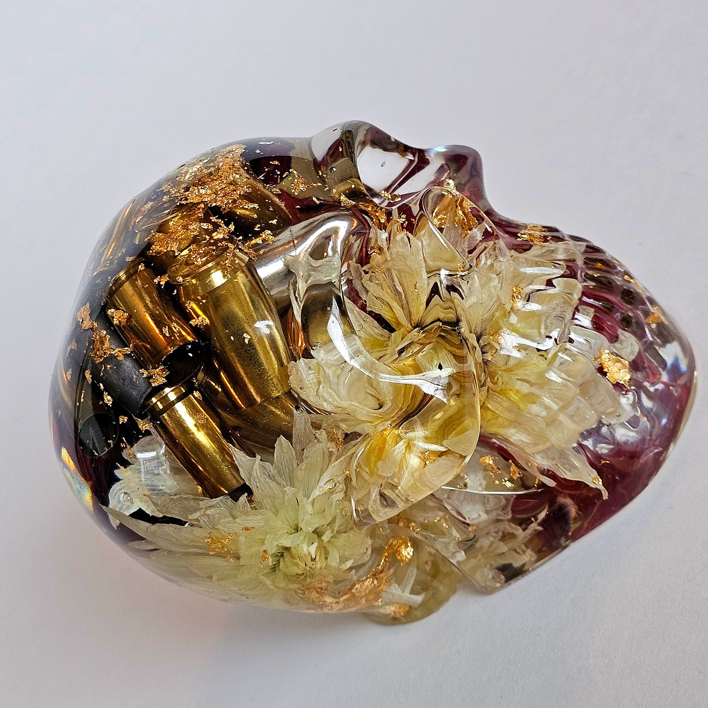 SOLD #0208 Handmade Resin Skull - Mixed wild flowers and brass